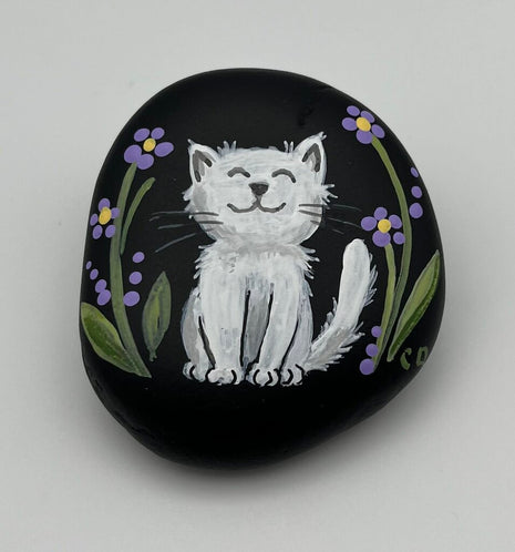 Rock sm black w/white cat