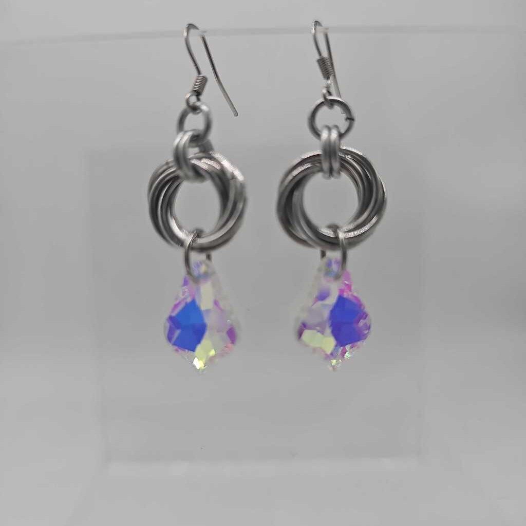 Silver Mobius and Yellow Crystal Earrings, Surgical Steel Ear Wires