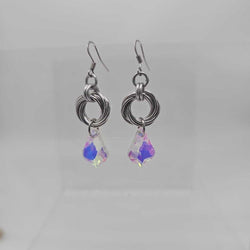 Silver Mobius and Yellow Crystal Earrings, Surgical Steel Ear Wires - view 2