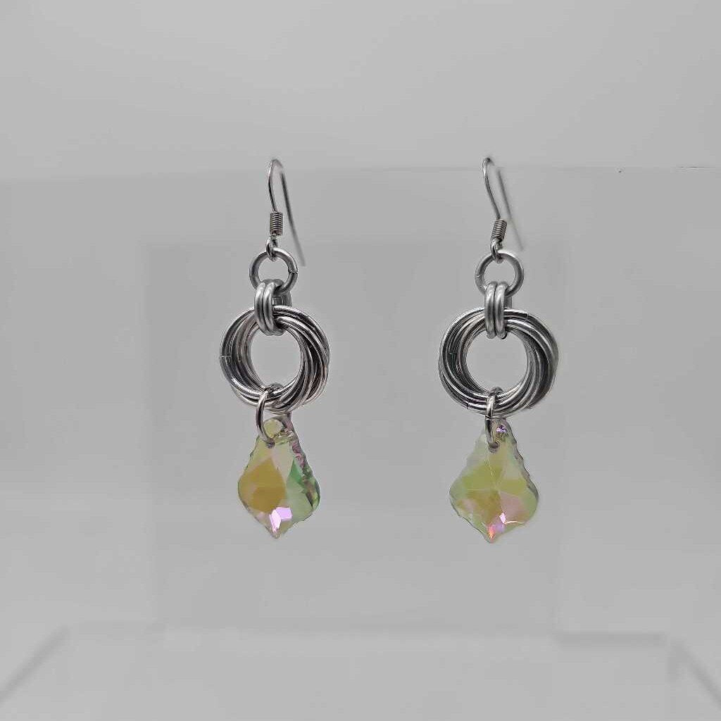 Silver Mobius and Light Purple Crystal Earrings, Surgical Steel Ear Wires