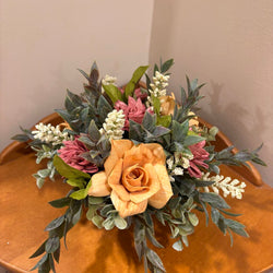 Low Tin filled with Yellow and Rust colored Sola Wood Flowers - view 3