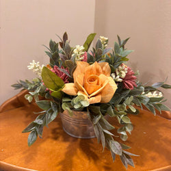 Low Tin filled with Yellow and Rust colored Sola Wood Flowers - view 4