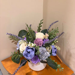 Purple, Blue and White Sola Wood Flowers in White Vase - view 3