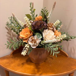 Orange, Brown and Cream colored Sola Wood Flowers in Brown Pot - view 2