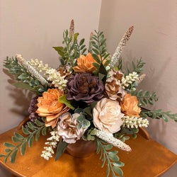 Orange, Brown and Cream colored Sola Wood Flowers in Brown Pot - view 3