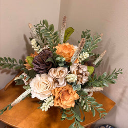 Orange, Brown and Cream colored Sola Wood Flowers in Brown Pot - view 4