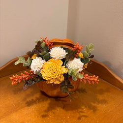 Small Ceramic Pumpkin filled with Sola Wood Flowers - view 4