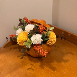 Small Ceramic Pumpkin filled with Sola Wood Flowers - view 1