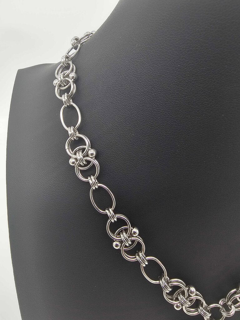 Stainless Steel Helm Moon White Crystal Necklace Choker 16-18 inches
