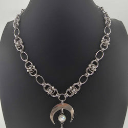 Stainless Steel Helm Moon White Crystal Necklace Choker 16-18 inches - view 3