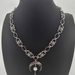 Stainless Steel Helm Moon White Crystal Necklace Choker 16-18 inches - view 5