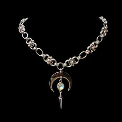 Stainless Steel Helm Moon White Crystal Necklace Choker 16-18 inches - view 6