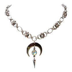 Stainless Steel Helm Moon White Crystal Necklace Choker 16-18 inches - view 1