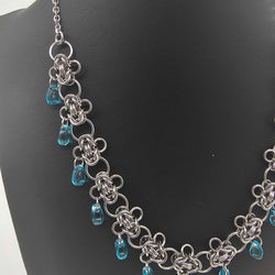 Stainless Steel Byzantine Blue Glass Drops Necklace Choker 17-19 inches - view 3