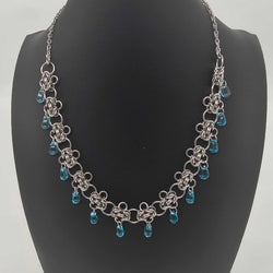 Stainless Steel Byzantine Blue Glass Drops Necklace Choker 17-19 inches - view 2