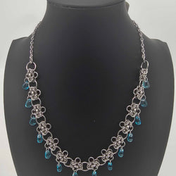 Stainless Steel Byzantine Blue Glass Drops Necklace Choker 17-19 inches - view 5