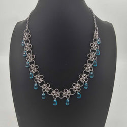 Stainless Steel Byzantine Blue Glass Drops Necklace Choker 17-19 inches - view 4