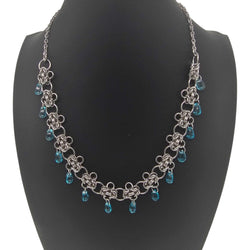 Stainless Steel Byzantine Blue Glass Drops Necklace Choker 17-19 inches - view 1