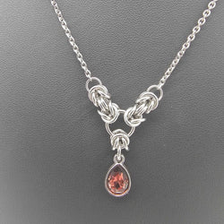 Dark Red Crystal Stainless Steel Byzantine "January" Necklace 16-18 inches long - view 2