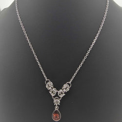 Dark Red Crystal Stainless Steel Byzantine "January" Necklace 16-18 inches long - view 3