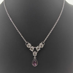 Dark Purple Crystal Stainless Steel Byzantine "February" Necklace 16-18 inches long - view 2