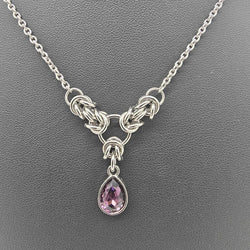 Dark Purple Crystal Stainless Steel Byzantine "February" Necklace 16-18 inches long - view 3