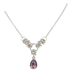 Dark Purple Crystal Stainless Steel Byzantine "February" Necklace 16-18 inches long - view 1