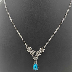 Light Blue Crystal Stainless Steel Byzantine "March" Necklace 16-18 inches long - view 2