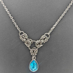 Light Blue Crystal Stainless Steel Byzantine "March" Necklace 16-18 inches long - view 3