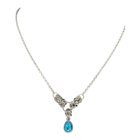Light Blue Crystal Stainless Steel Byzantine "March" Necklace 16-18 inches long