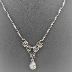 White Crystal Stainless Steel Byzantine "April" Necklace 16-18 inches long - view 2