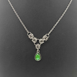 Green Crystal Stainless Steel Byzantine "May" Necklace 16-18 inches long - view 2