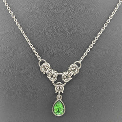 Green Crystal Stainless Steel Byzantine "May" Necklace 16-18 inches long - view 3