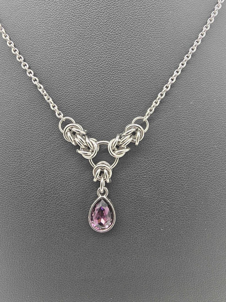 Light Purple Crystal Stainless Steel Byzantine "June" Necklace 16-18 inches long