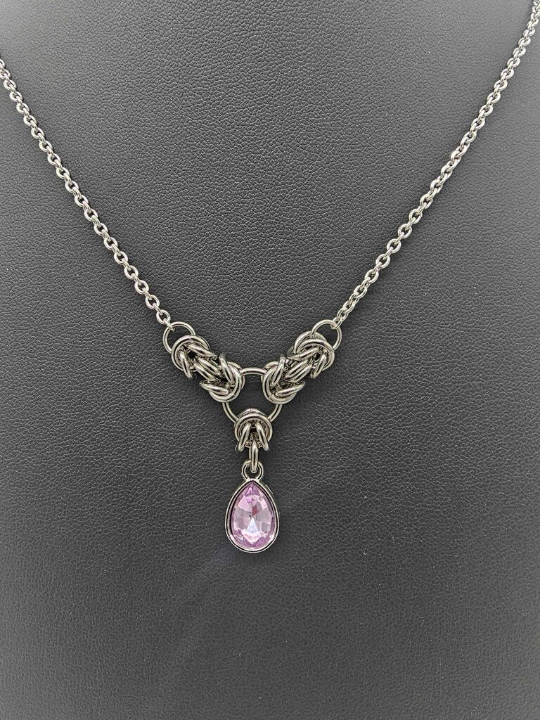 Light Purple Crystal Stainless Steel Byzantine "June" Necklace 16-18 inches long