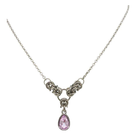 Light Purple Crystal Stainless Steel Byzantine "June" Necklace 16-18 inches long