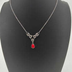 Siam Red Crystal Stainless Steel Byzantine "July" Necklace 16-18 inches long - view 2
