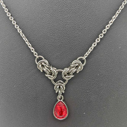 Siam Red Crystal Stainless Steel Byzantine "July" Necklace 16-18 inches long - view 3