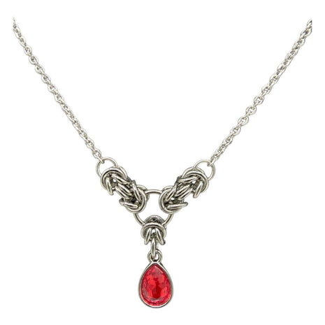 Siam Red Crystal Stainless Steel Byzantine "July" Necklace 16-18 inches long