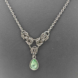 Light Green Crystal Stainless Steel Byzantine "August" Necklace 16-18 inches long - view 2
