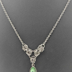 Light Green Crystal Stainless Steel Byzantine "August" Necklace 16-18 inches long - view 3