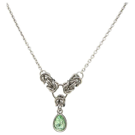 Light Green Crystal Stainless Steel Byzantine "August" Necklace 16-18 inches long