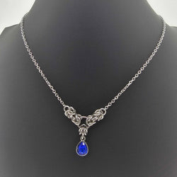 Dark Blue Crystal Stainless Steel Byzantine "September" Necklace 16-18 inches long - view 2