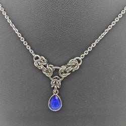 Dark Blue Crystal Stainless Steel Byzantine "September" Necklace 16-18 inches long - view 3