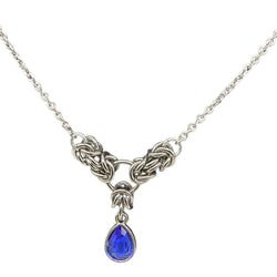 Dark Blue Crystal Stainless Steel Byzantine "September" Necklace 16-18 inches long - view 1