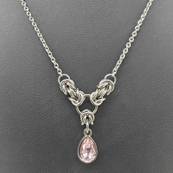 Light Pink Crystal Stainless Steel Byzantine "October" Necklace 16-18 inches long - view 3