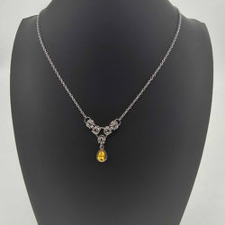 Yellow Topaz Crystal Stainless Steel Byzantine "November" Necklace 16-18 inches long - view 3
