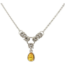 Yellow Topaz Crystal Stainless Steel Byzantine "November" Necklace 16-18 inches long - view 1