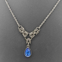 Blue Crystal Stainless Steel Byzantine "December" Necklace 16-18 inches long - view 3