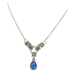 Blue Crystal Stainless Steel Byzantine "December" Necklace 16-18 inches long - view 1